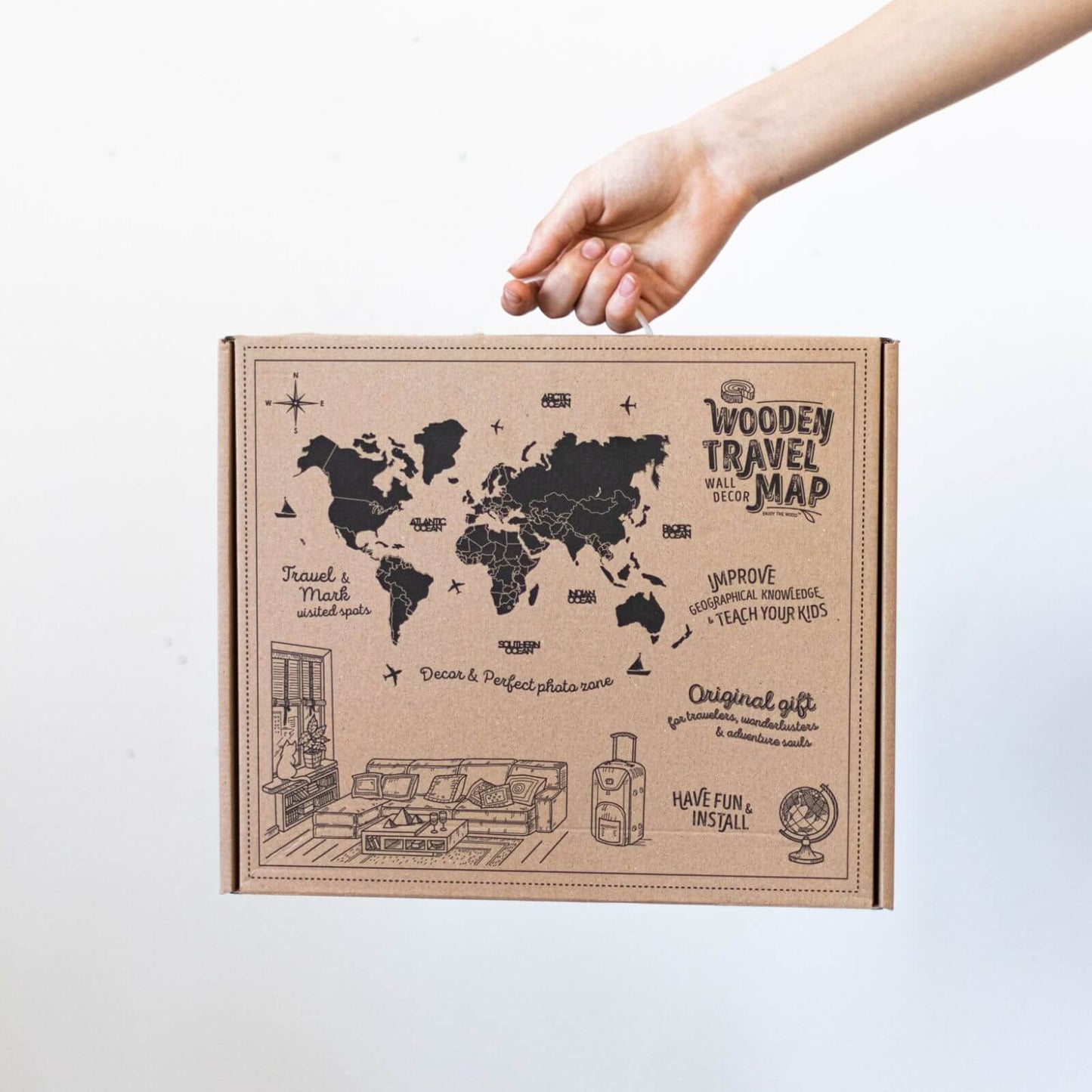 3D Wooden World Map Sirius