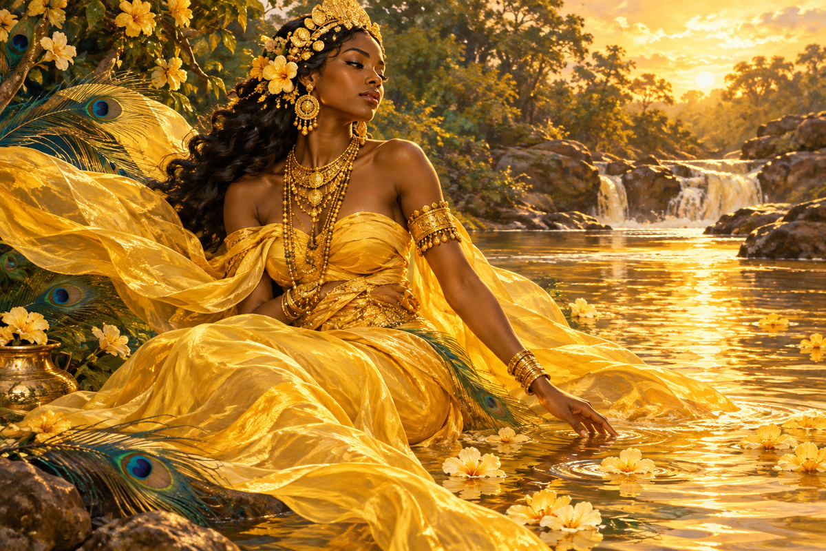 Oshun and the Golden River – Yoruba-Inspired Acrylic Wall Art