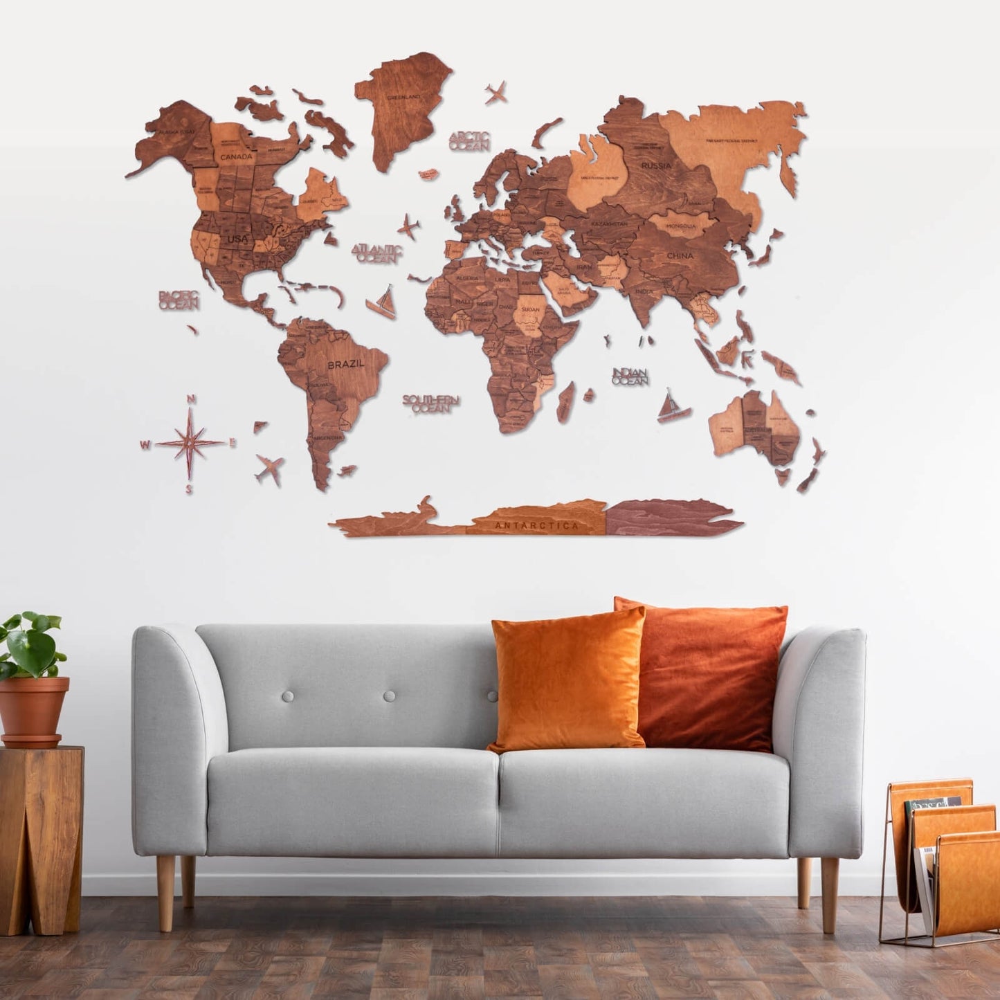 3D Wooden World Map Oak (for US only)