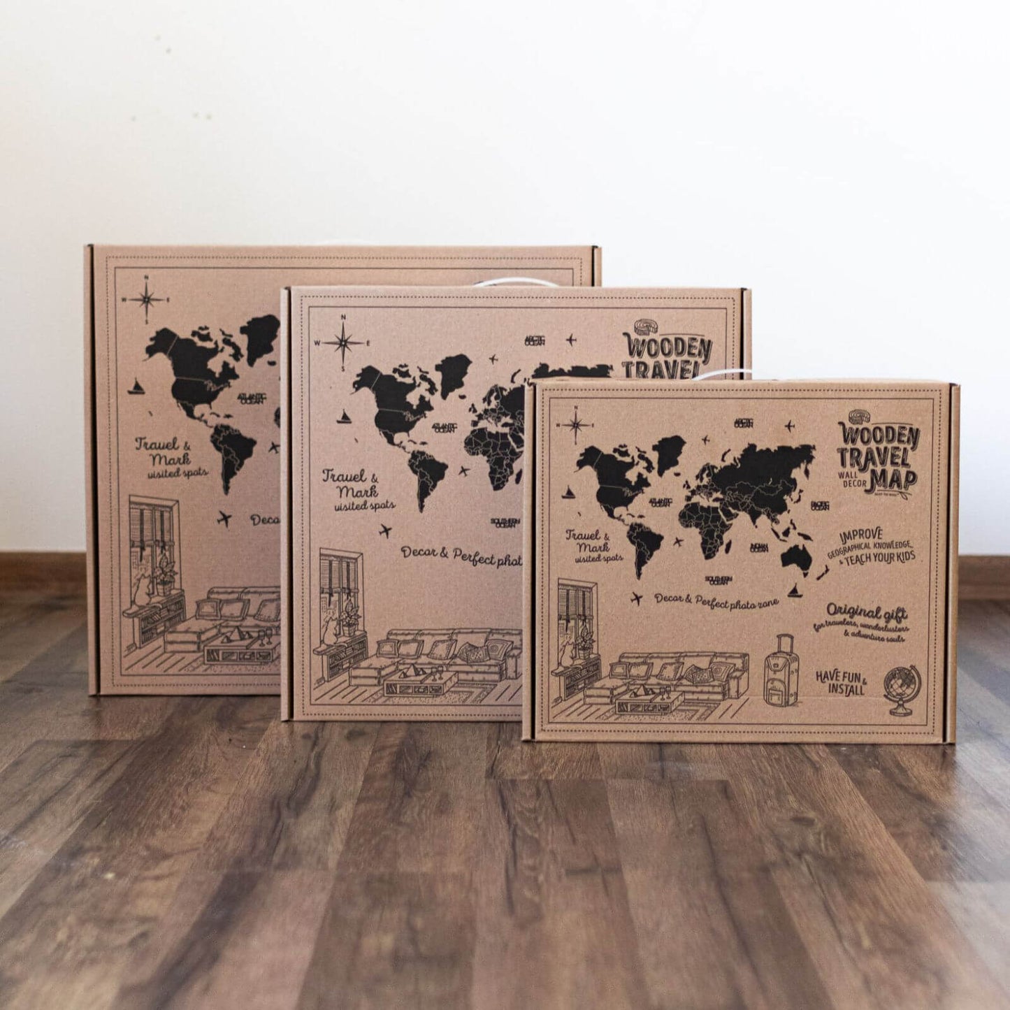 3D Wooden World Map Oak