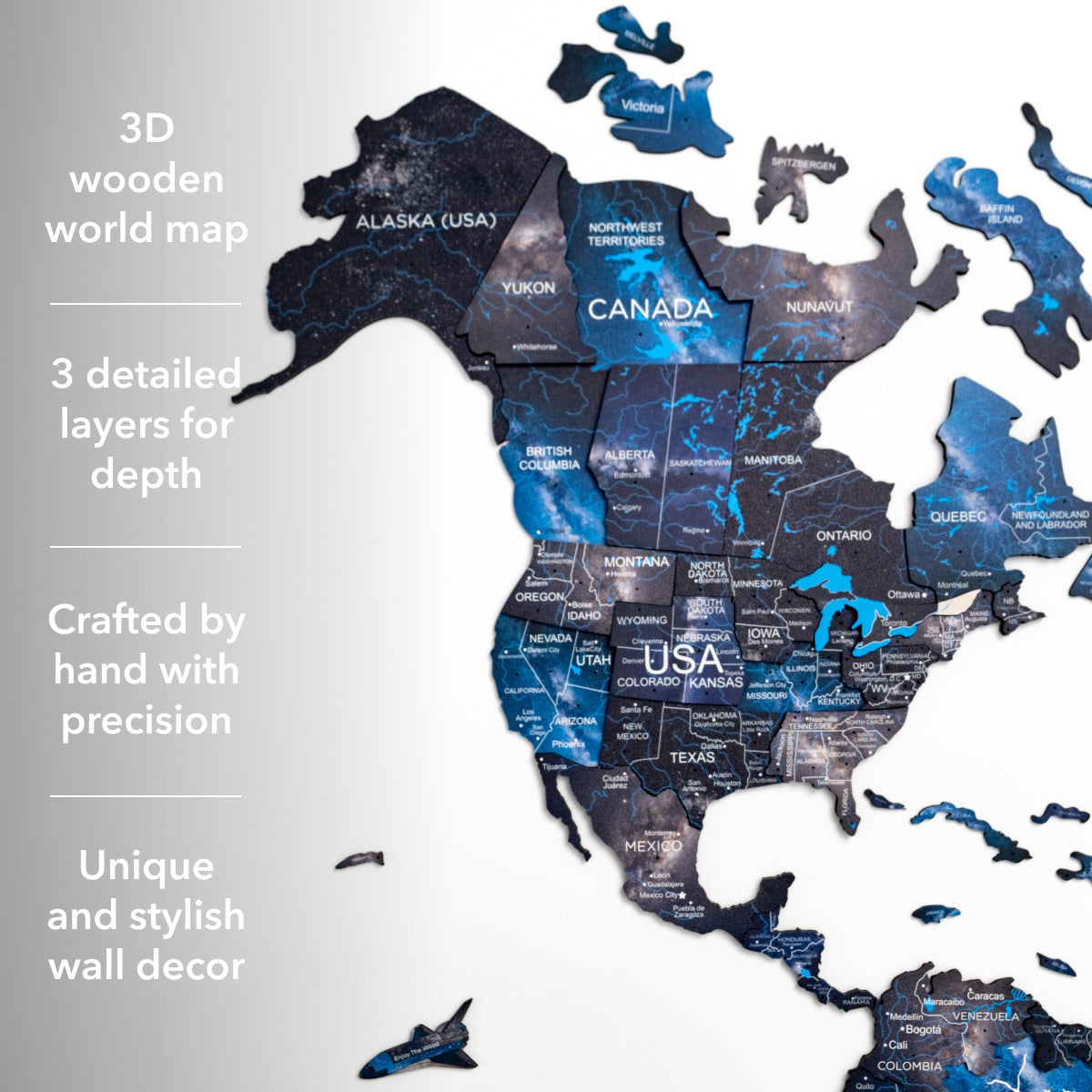 3D Wooden World Map Space