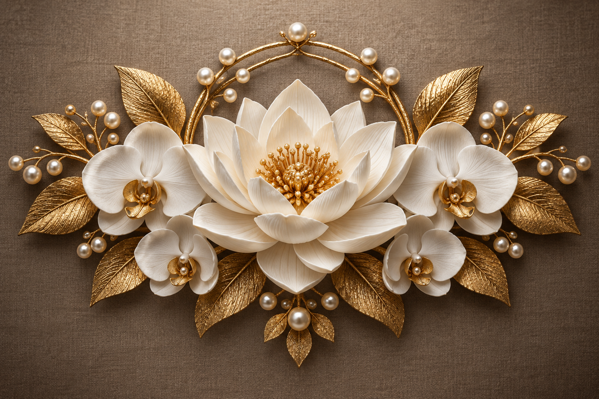 WHITE LOTUS AND ORCHIDS ACRYLIC WALL ART