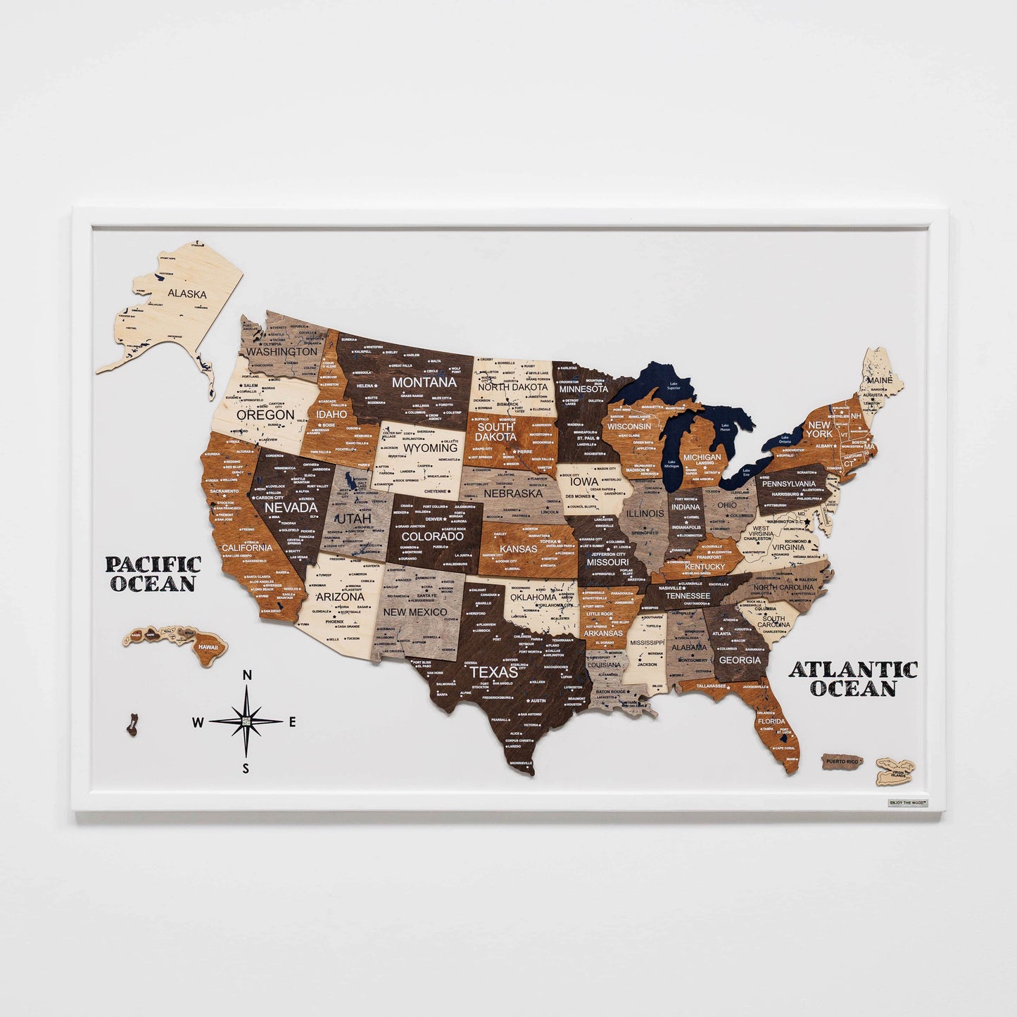 3D Wooden USA Map on Board Multicolor