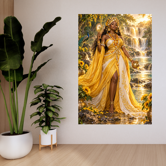 OSHUN ORISHA GODDESS OF LOVE, BEAUTY, FERTILITY, WEALTH AND FRESH WATERS ACRYLIC WALL ART