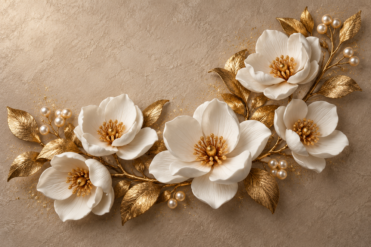 ELEGANT WHITE AND GOLD ACRYLIC WALL ART