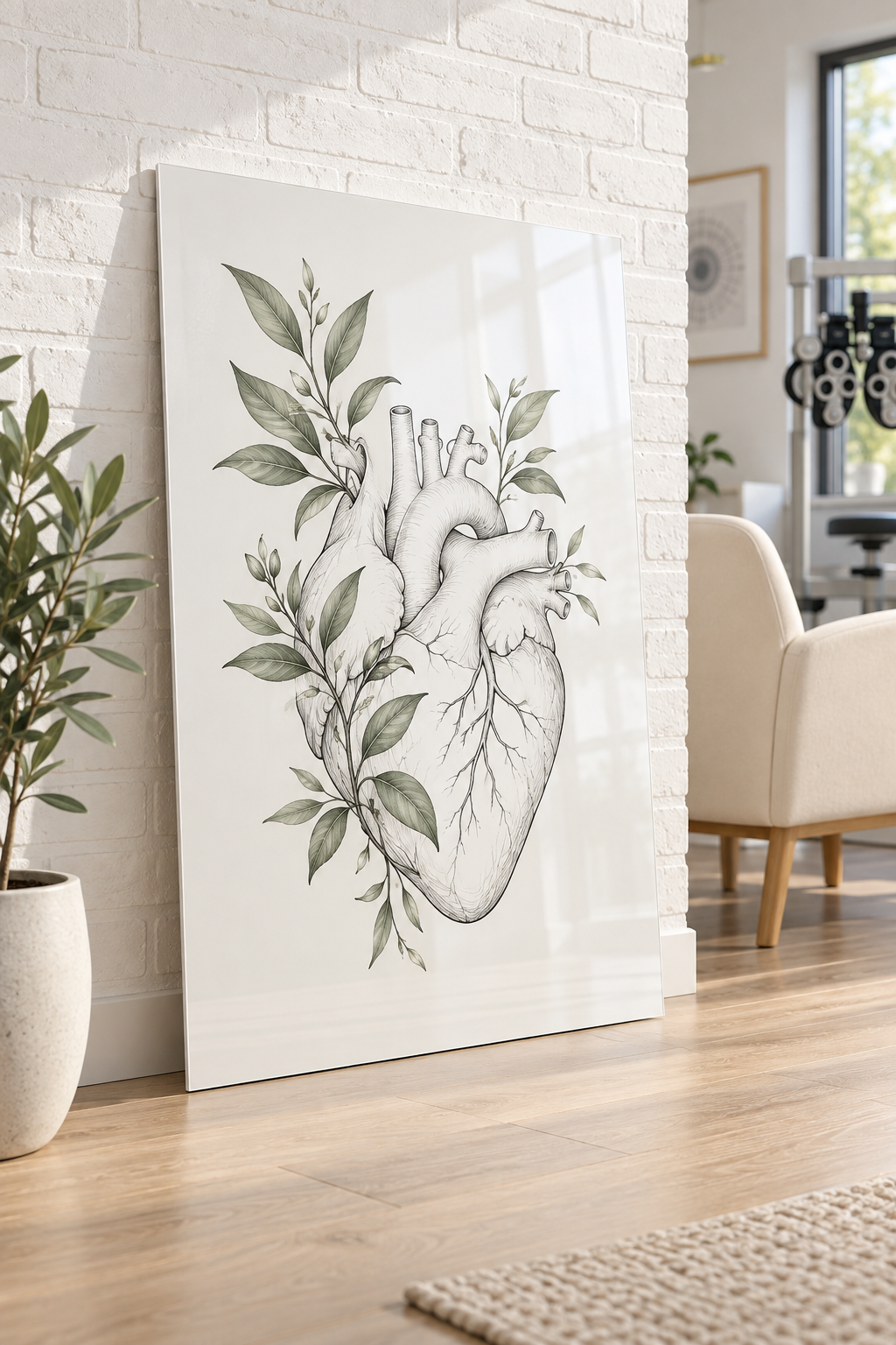 Botanical Heart Acrylic Wall Art for Cardiology Offices