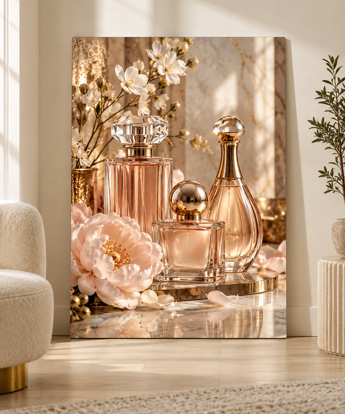 NUDE AND GOLD PERFUMES ACRYLIC WALL ART