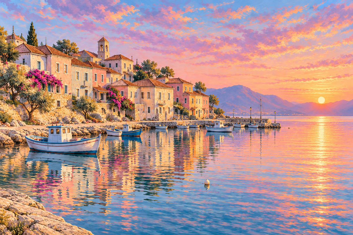 Pastel Harbor at Sunset Coastal Wall Art