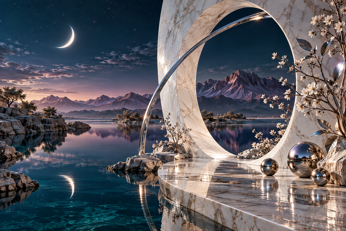 Moonlit Oasis – Marble Portal Acrylic Wall Art