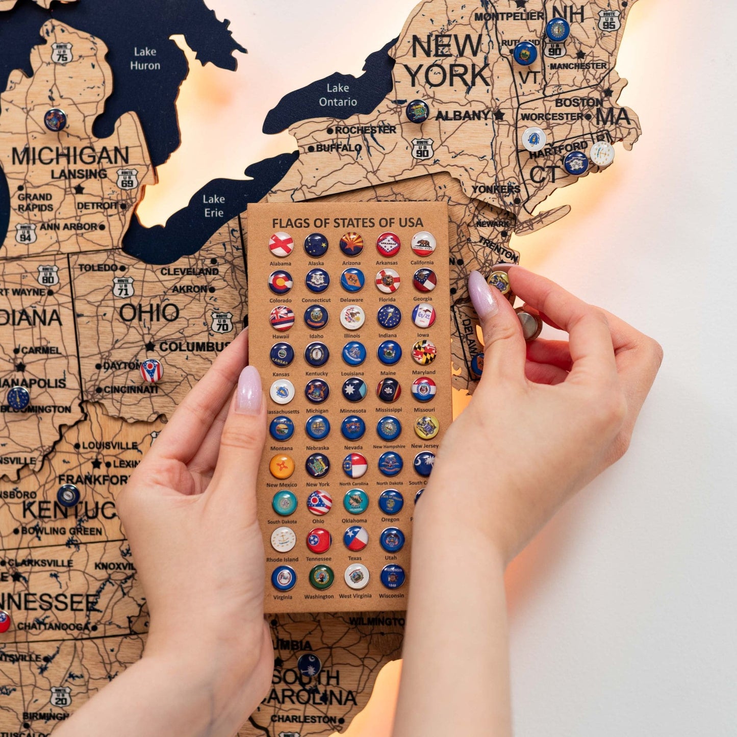 Wooden 3d LED Map of USA  - Gold