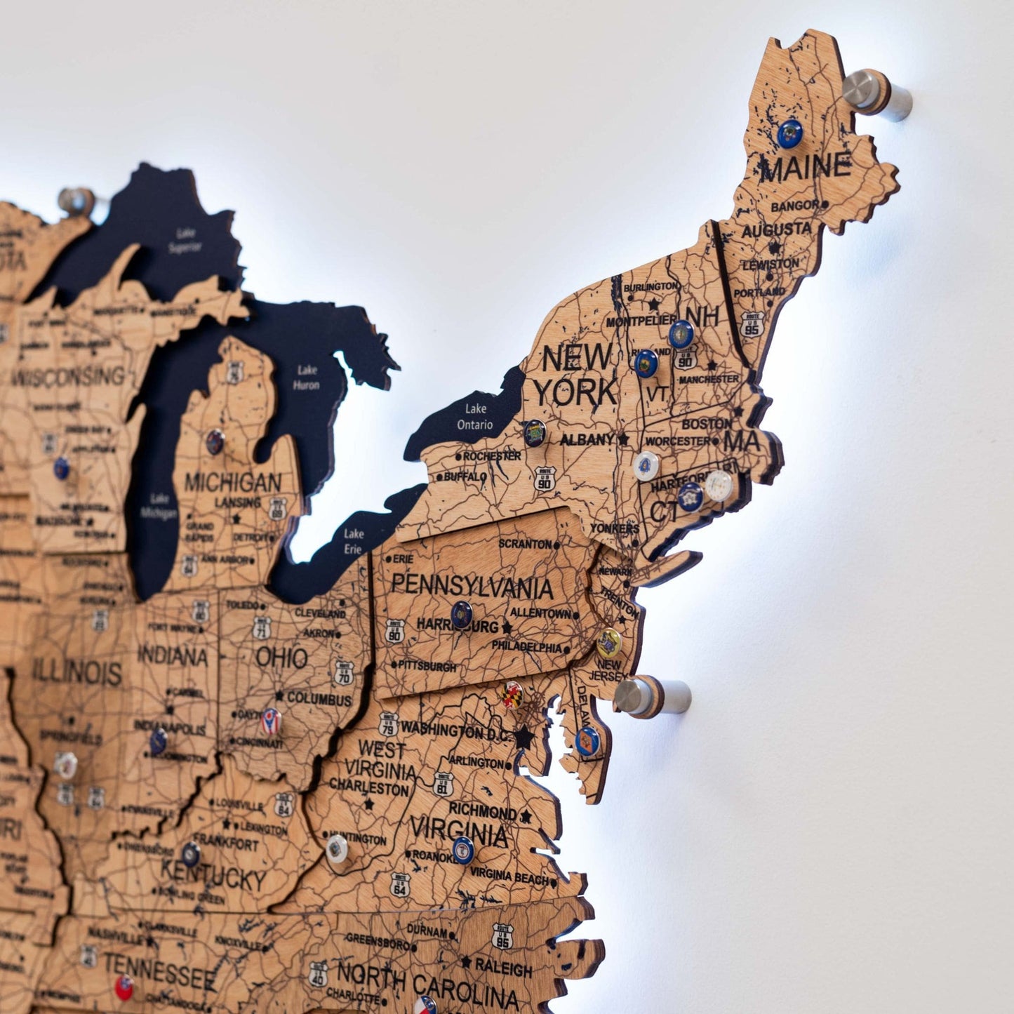 Wooden 3d LED Map of USA  - Gold