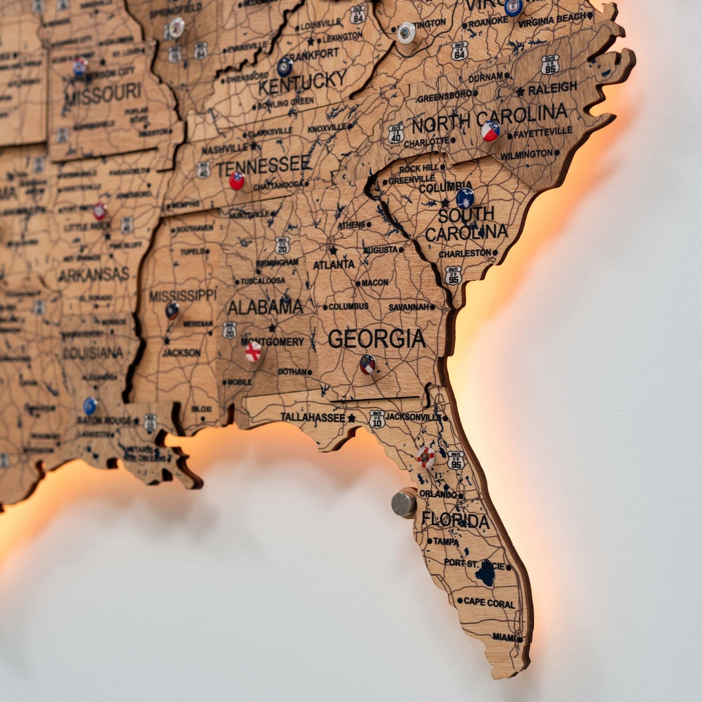Wooden 3d LED Map of USA  - Gold