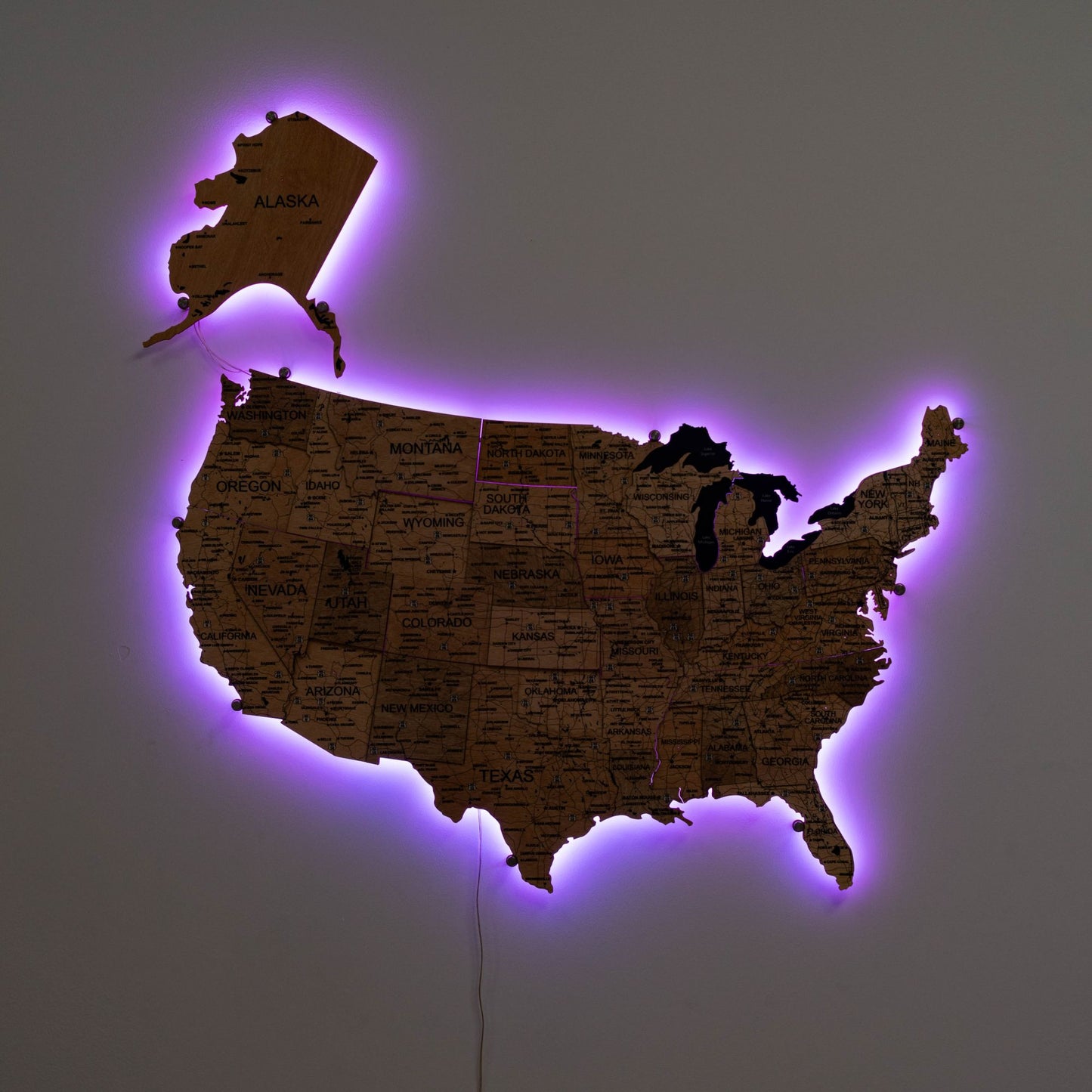 Wooden 3d LED Map of USA  - Gold