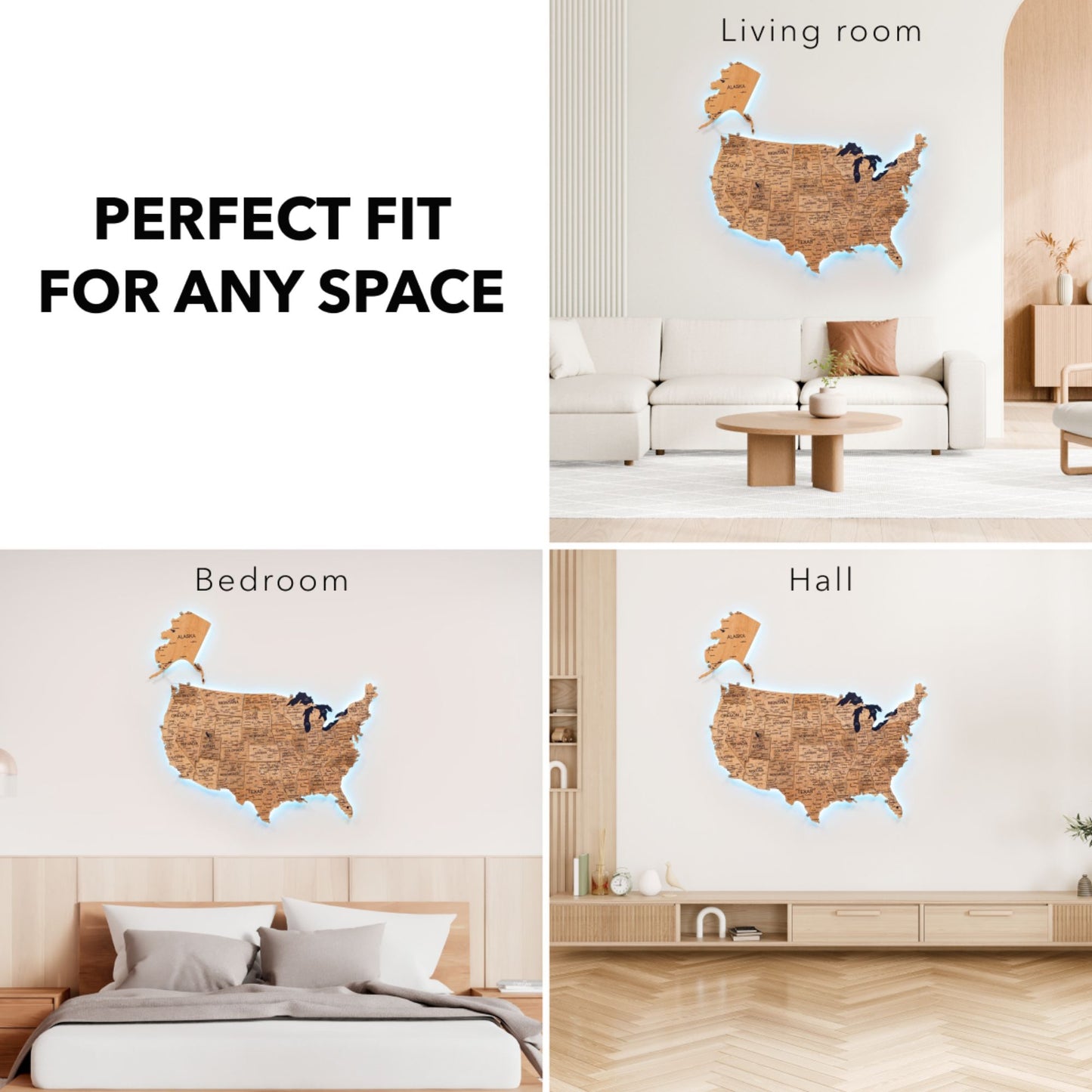 Wooden 3d LED Map of USA  - Gold