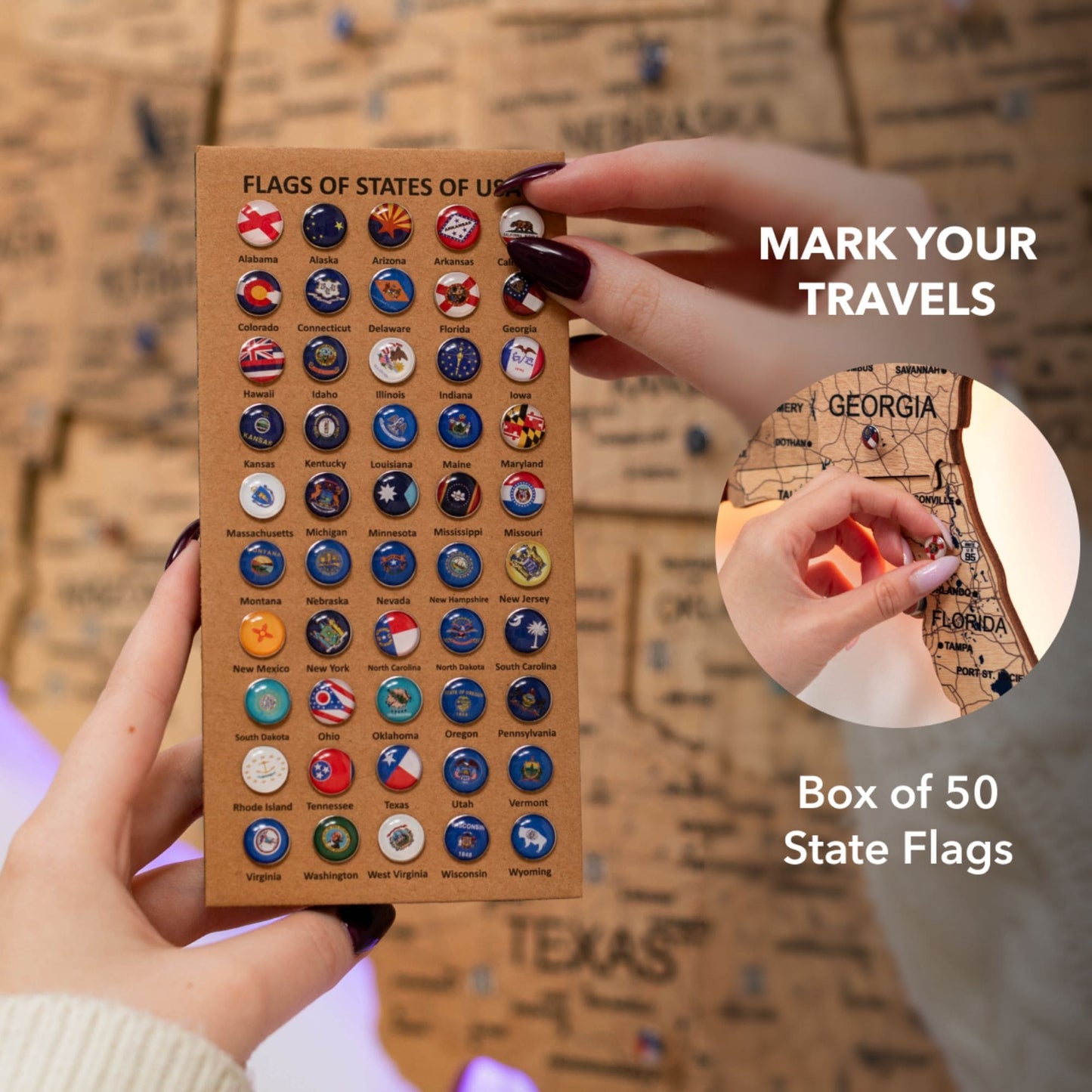 Wooden 3d LED Map of USA  - Gold