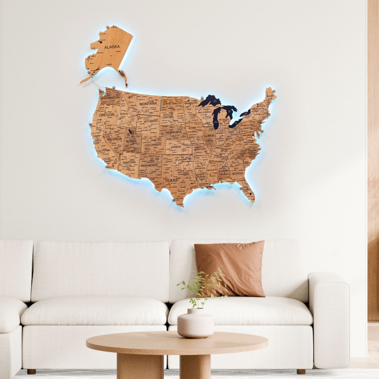 Wooden 3d LED Map of USA  - Gold