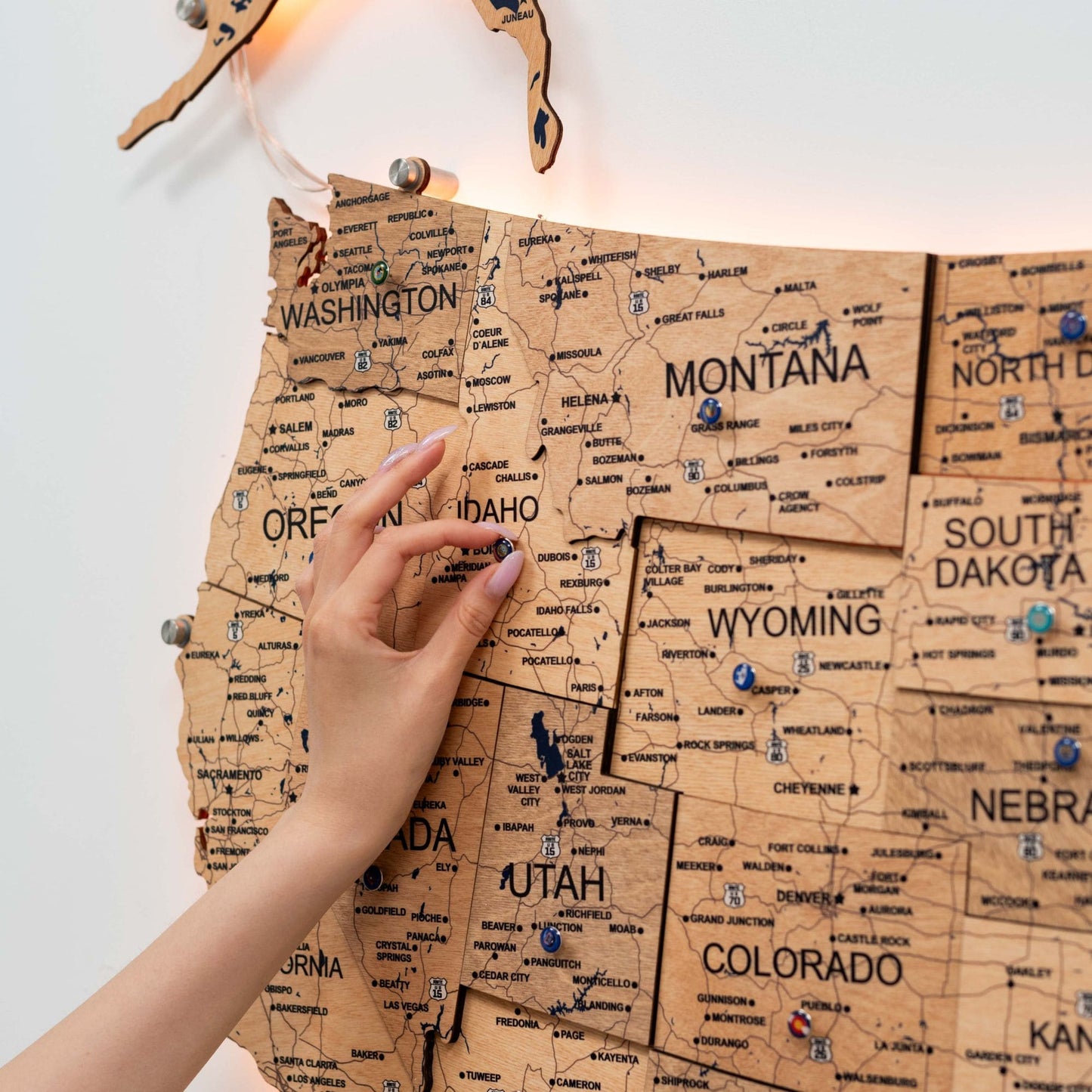 Wooden 3d LED Map of USA  - Gold