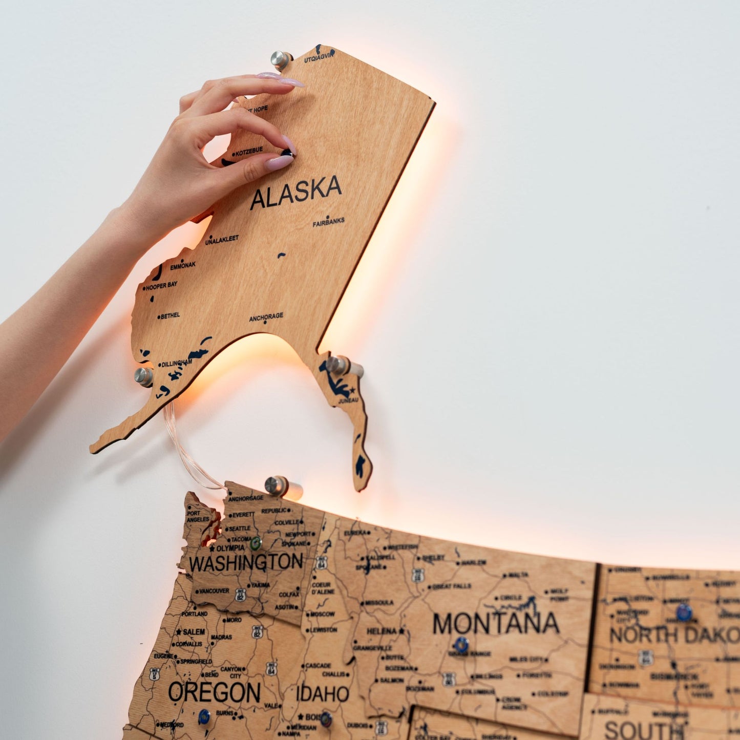 Wooden 3d LED Map of USA  - Gold