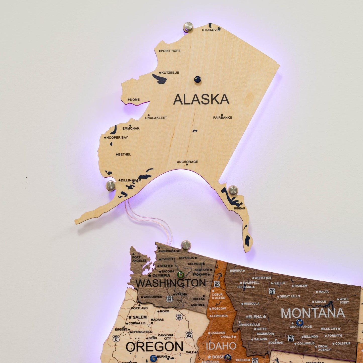 Wooden 3d LED Map of USA - Multicolor
