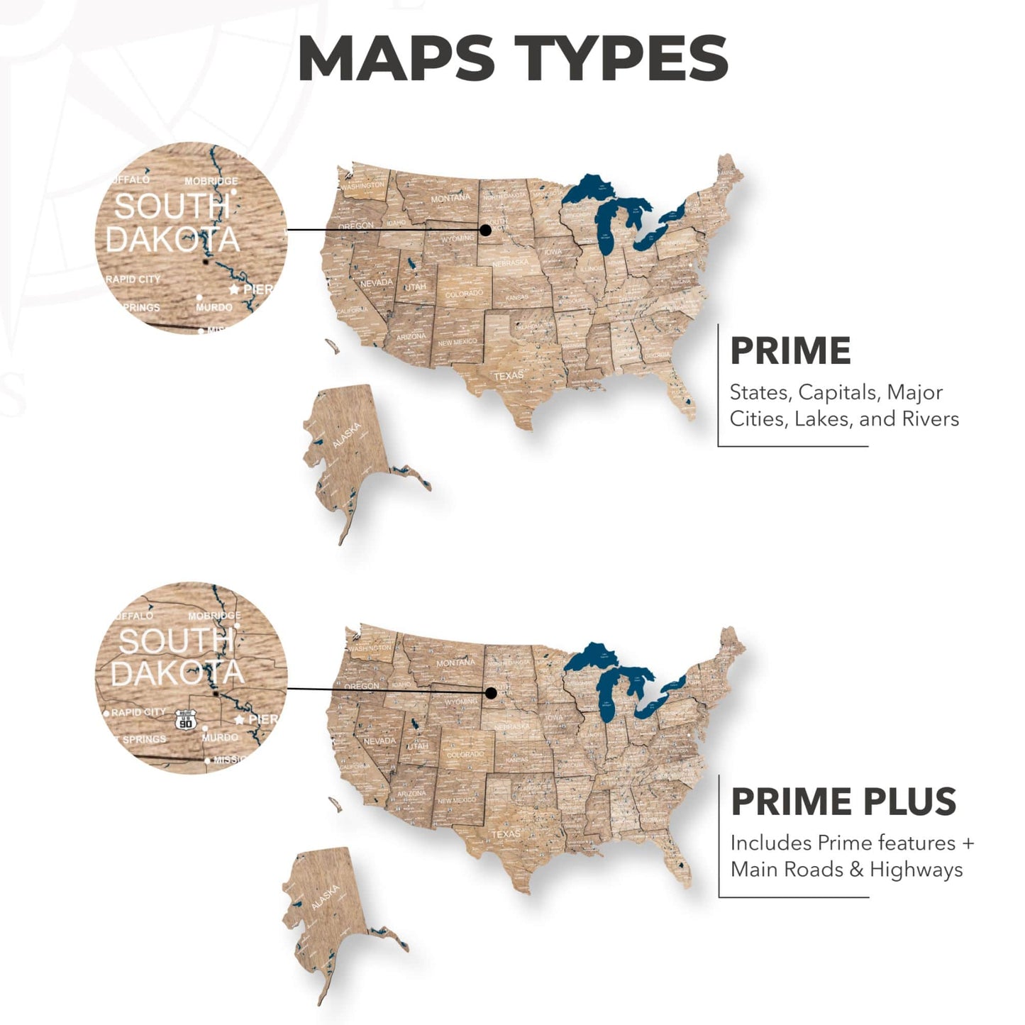 Wooden 3d LED Map of USA - Terra