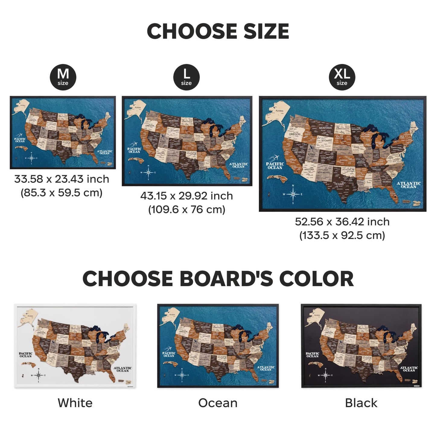 3D Wooden USA Map on Board Multicolor