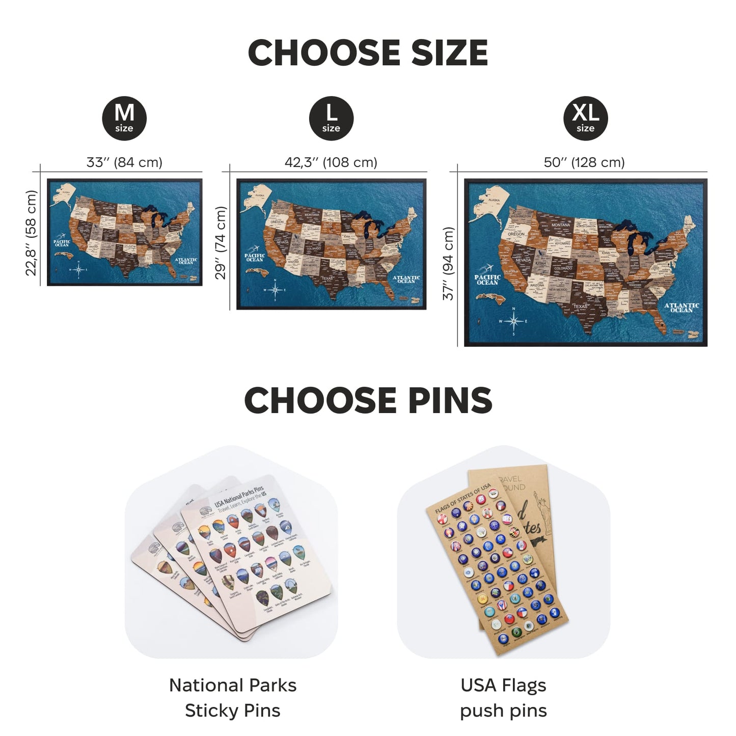 3D Wooden USA Map on Board Multicolor