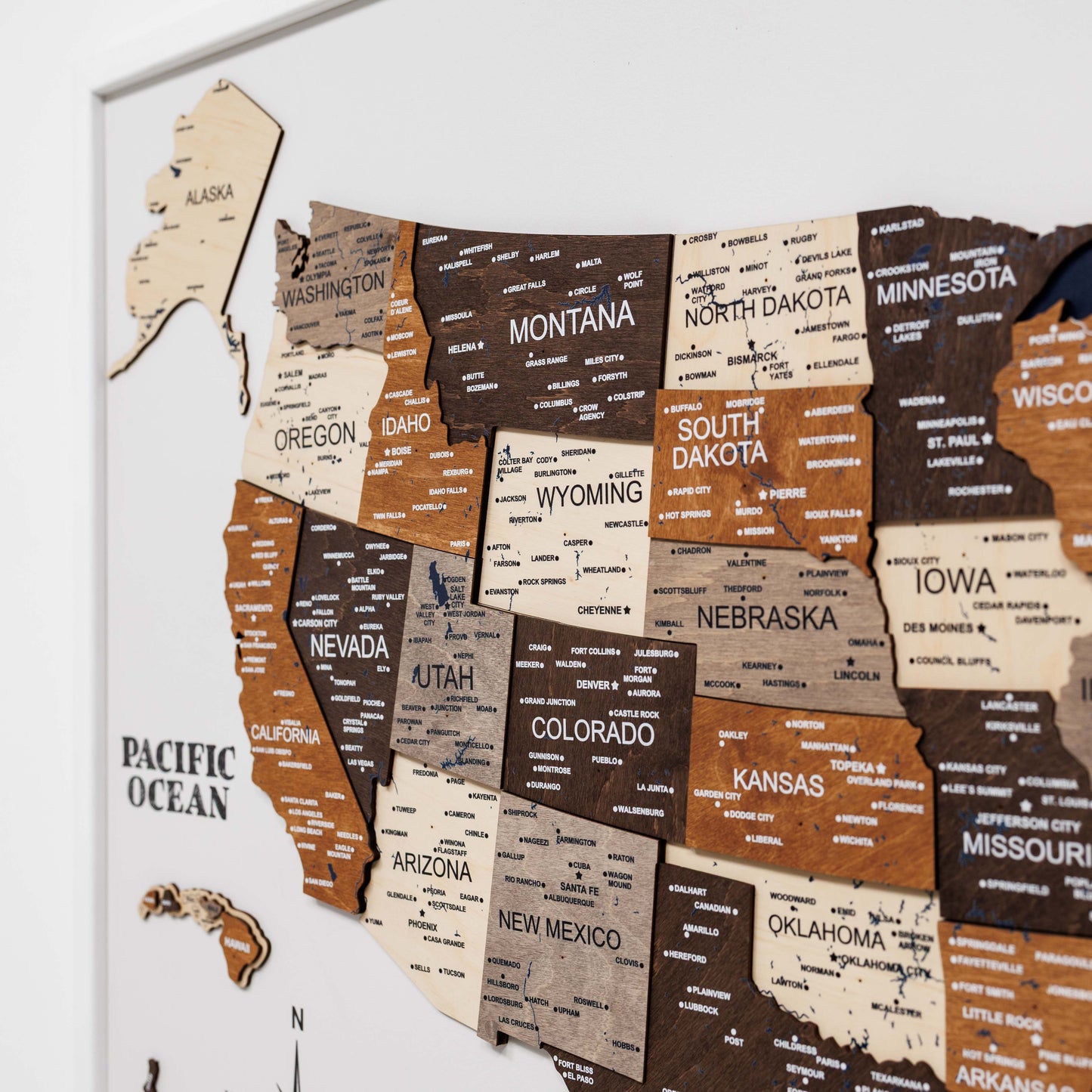 3D Wooden USA Map on Board Multicolor