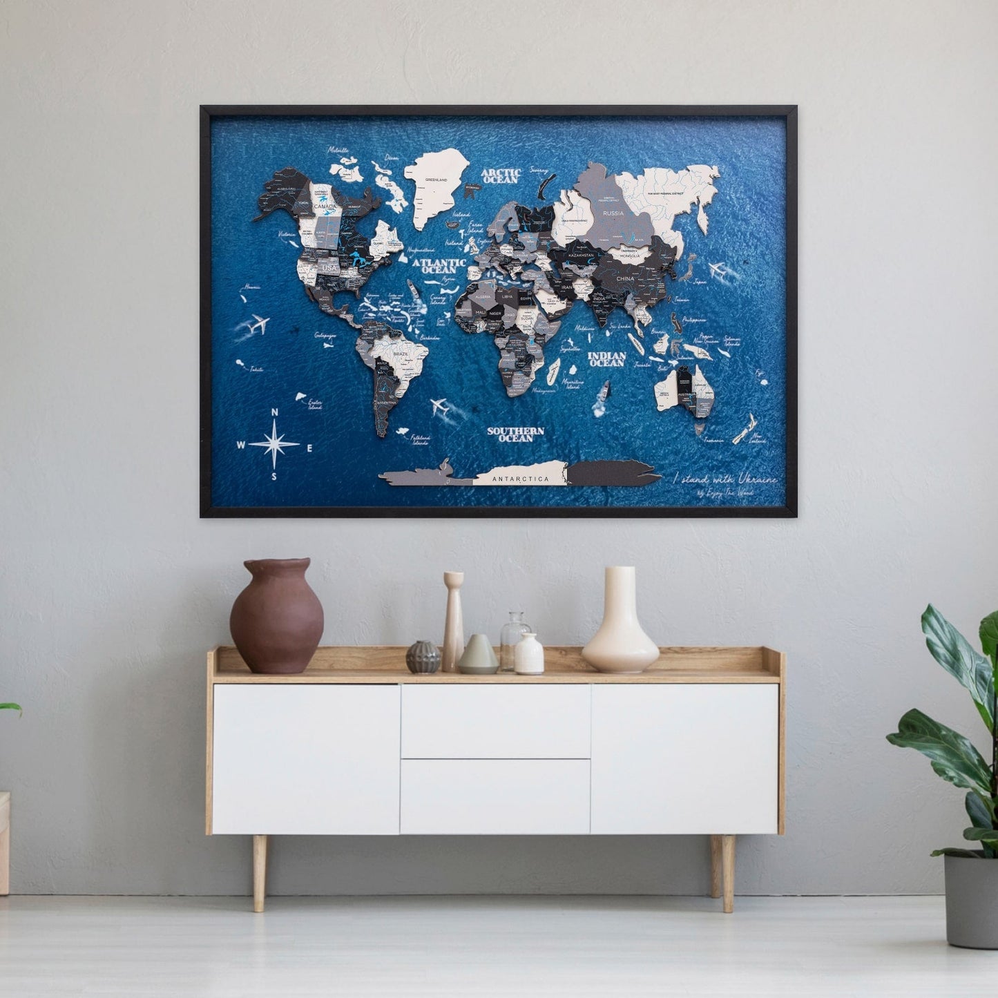 3D Wooden Panel World Map - Nordik