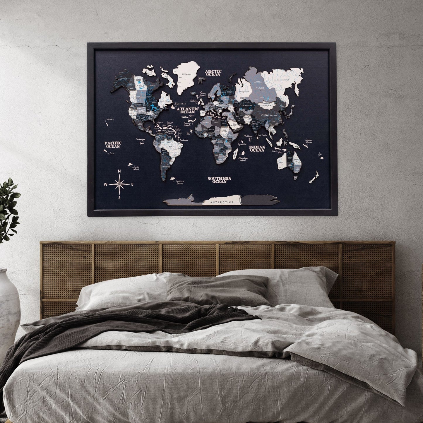 3D Wooden Panel World Map - Nordik