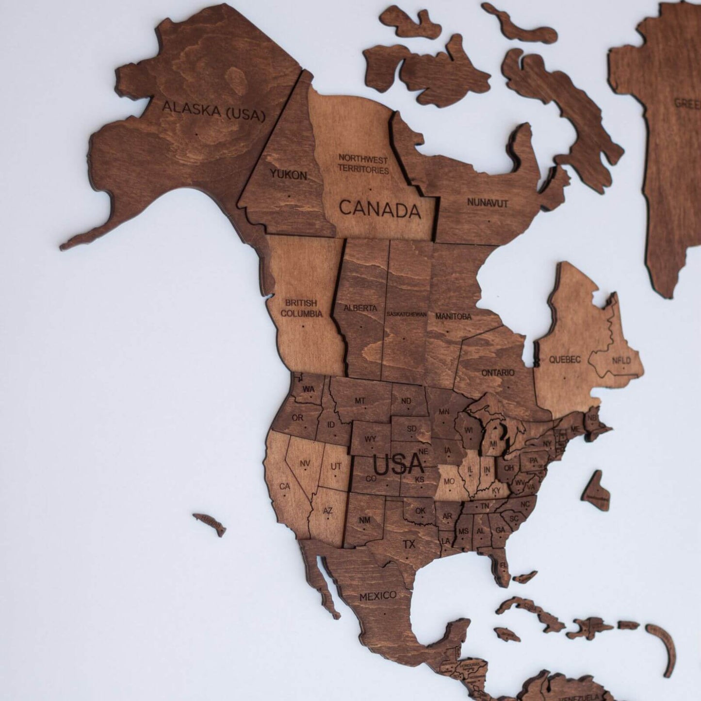 3D Wooden World Map Oak (for US only)