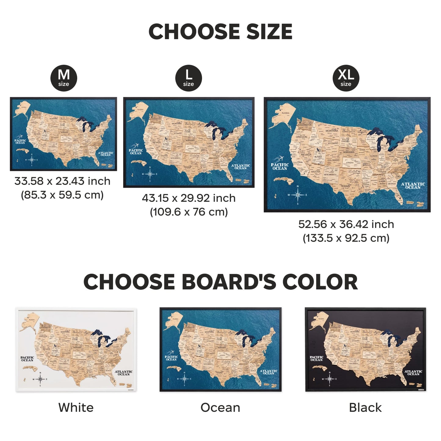 3D Wooden USA Map on Board Gold