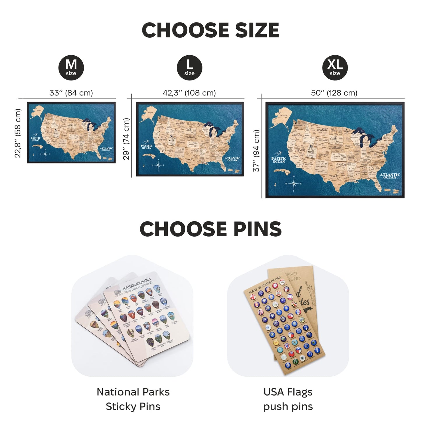 3D Wooden USA Map on Board Gold