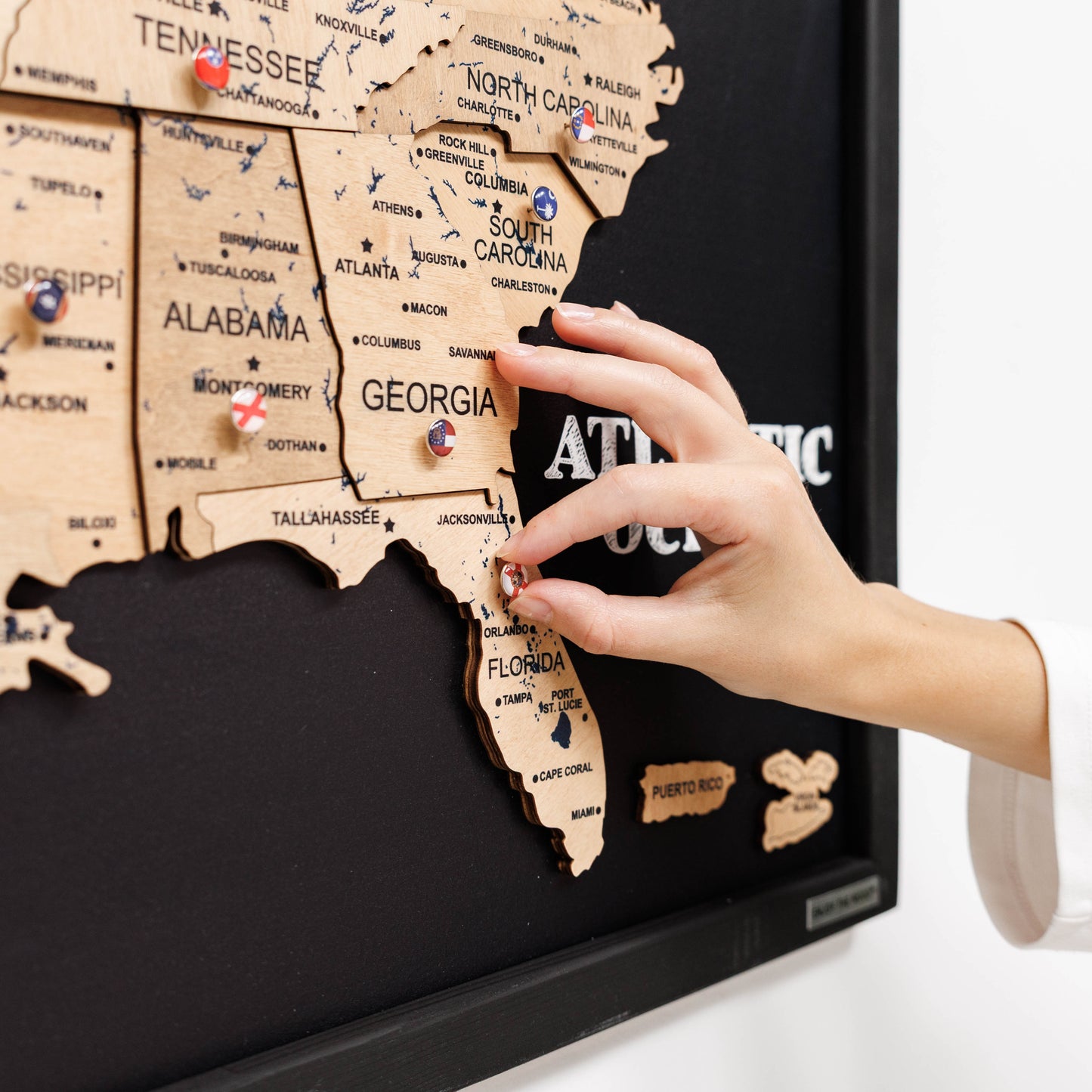 3D Wooden USA Map on Board Gold