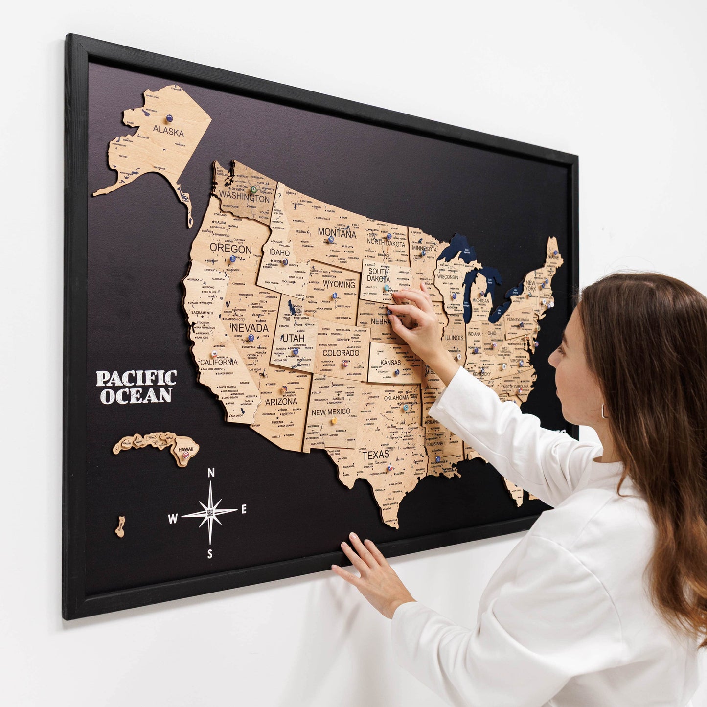 3D Wooden USA Map on Board Gold
