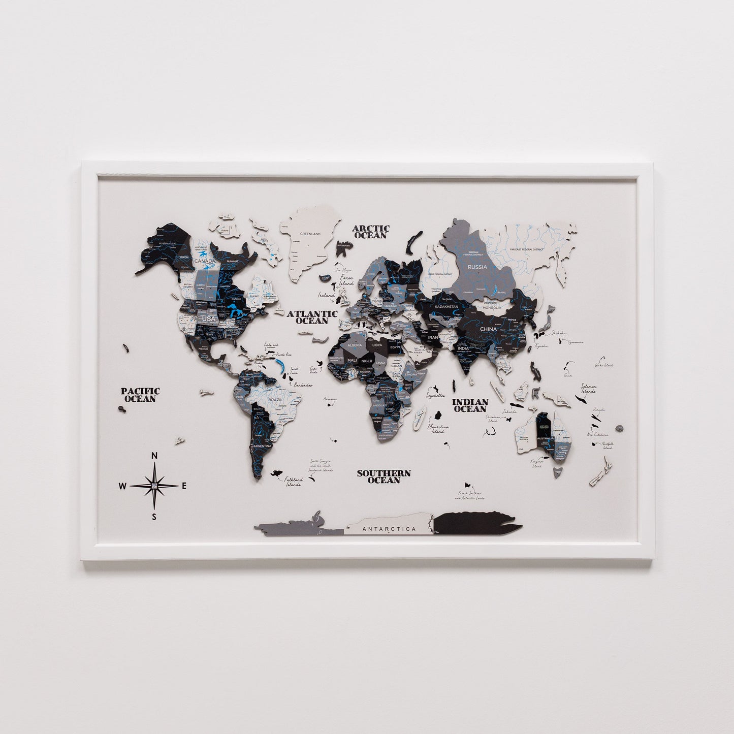 3D Wooden Panel World Map - Nordik