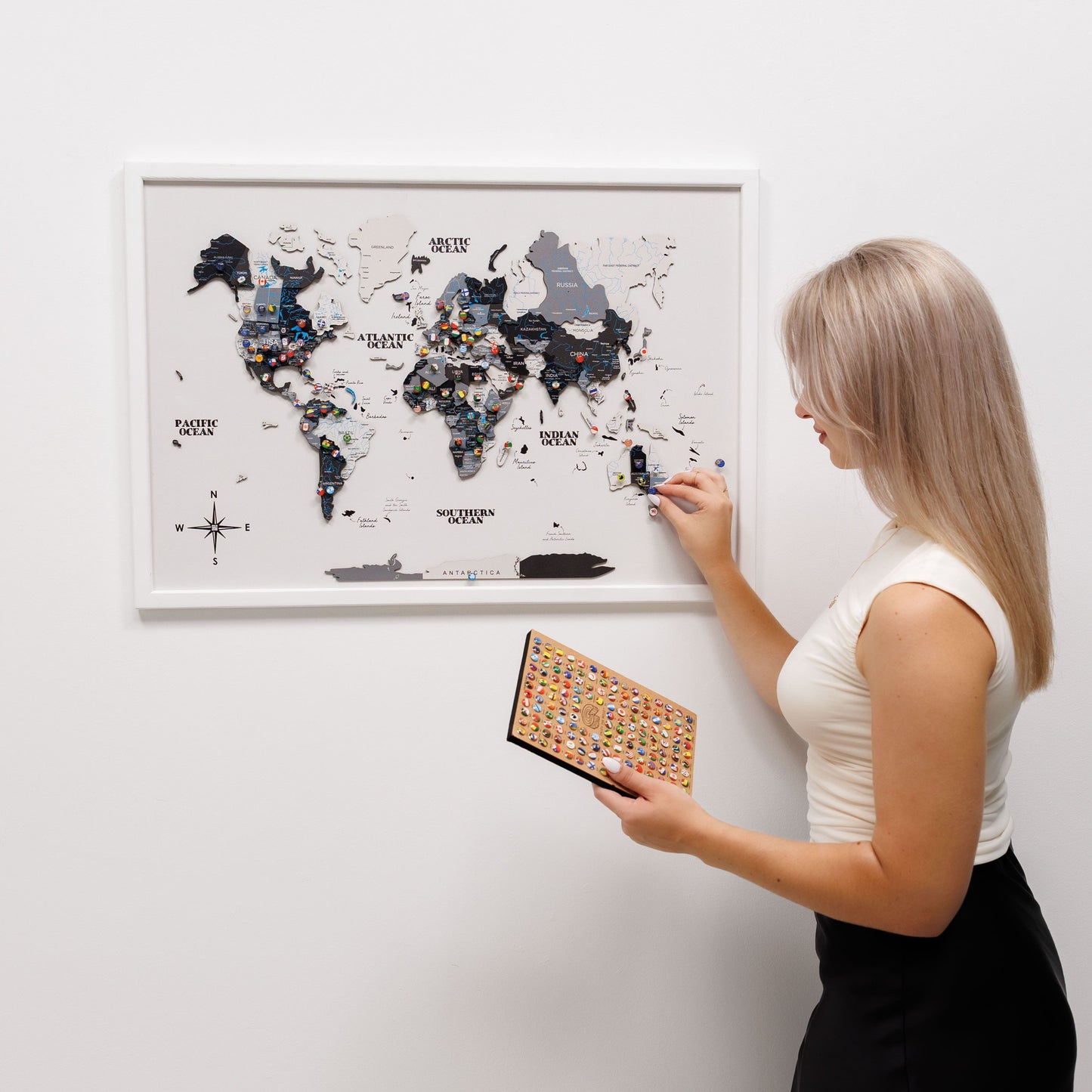 3D Wooden Panel World Map - Nordik