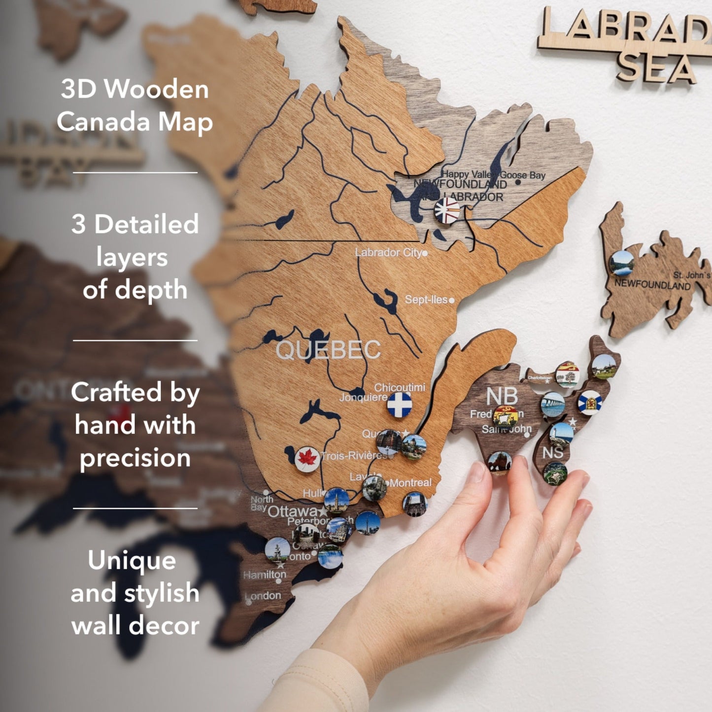3D Wooden Map of Canada – Multicolor