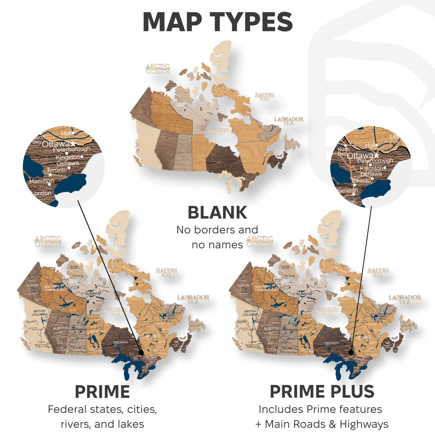 3D Wooden Map of Canada – Multicolor