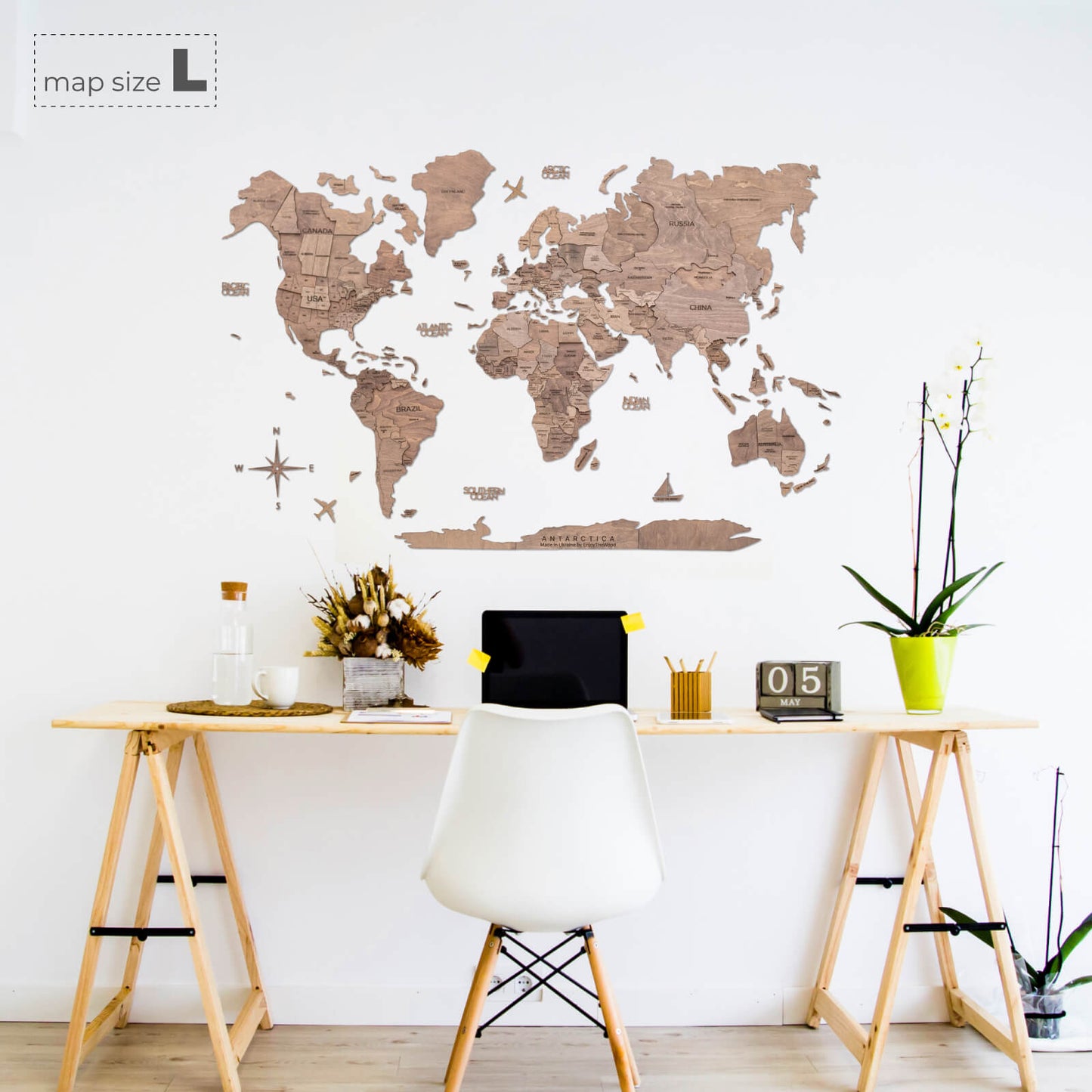 3D Wooden World Map Terra (for US only)
