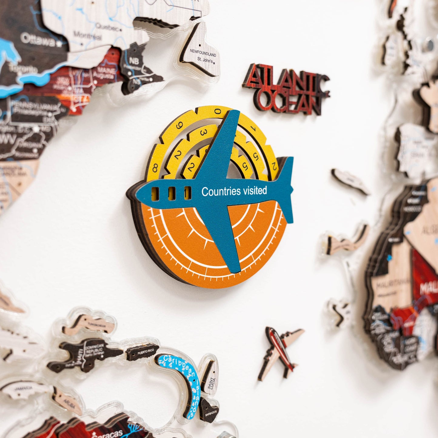 Travel Tracker 3D Colored Wooden World Map - Indie