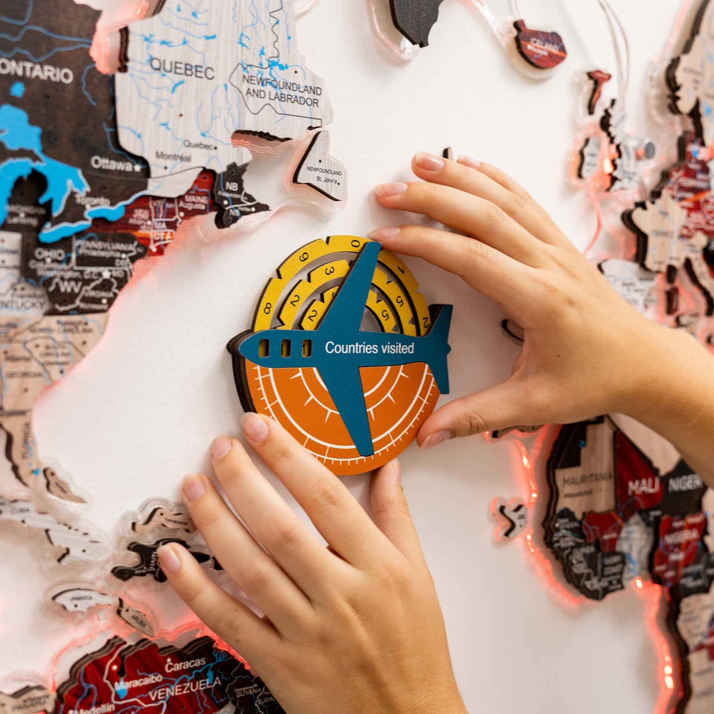 Travel Tracker 3D Colored Wooden World Map - Indie