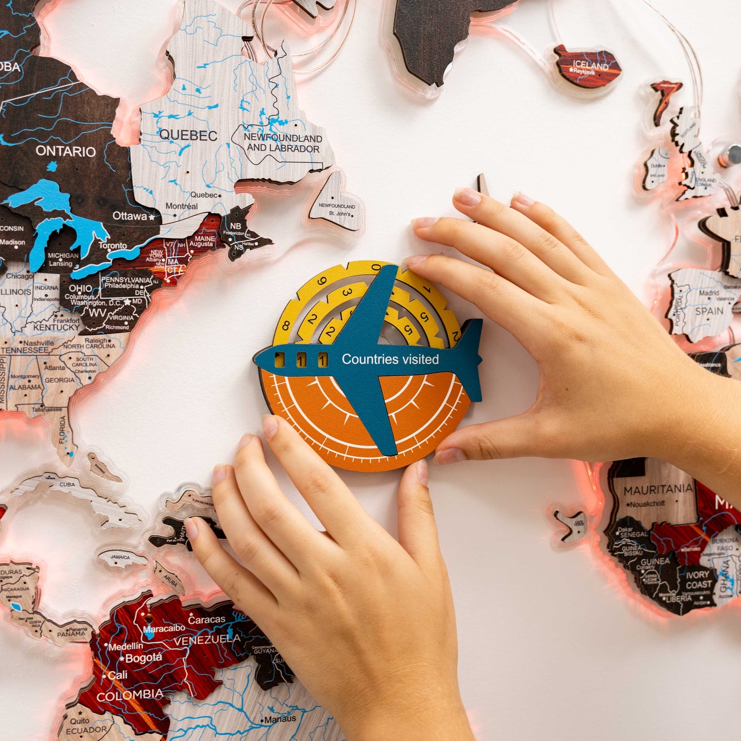 Travel Tracker 3D Colored Wooden World Map - Indie
