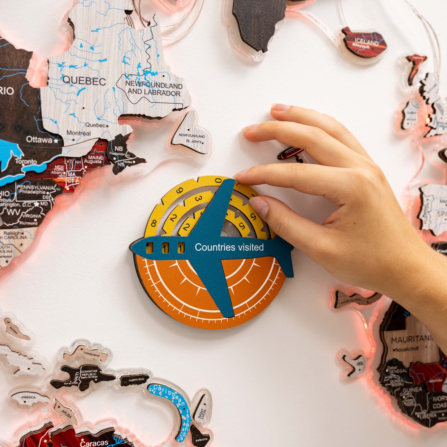 Travel Tracker 3D Colored Wooden World Map - Indie
