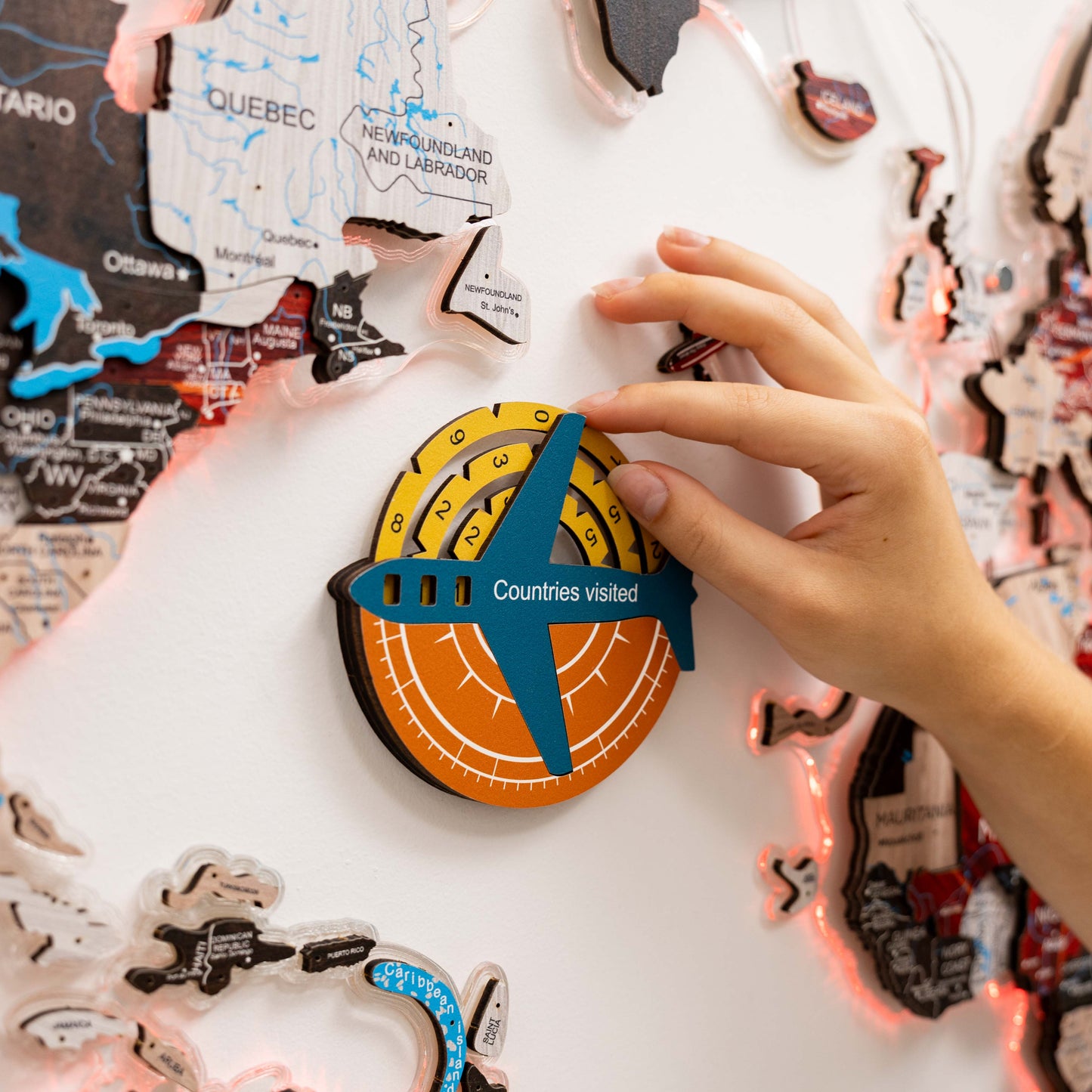Travel Tracker 3D Colored Wooden World Map - Indie