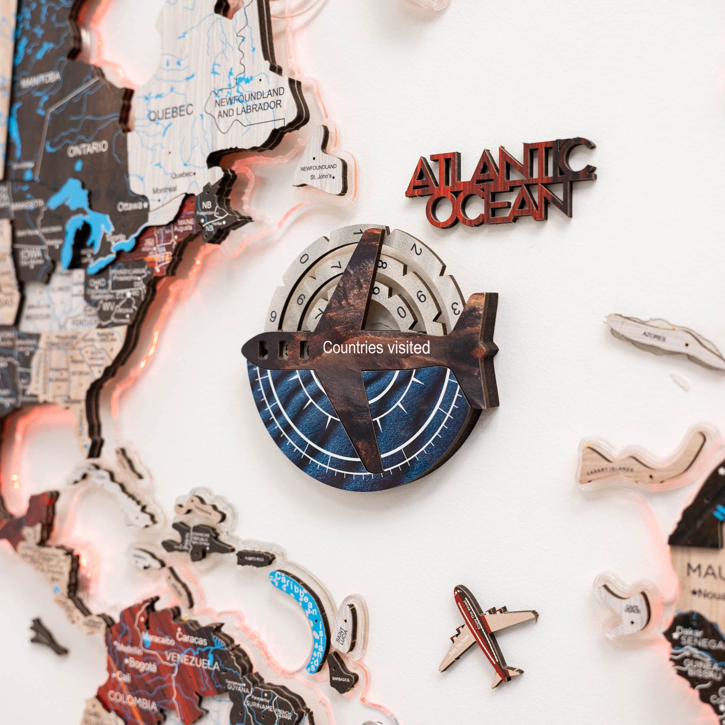 Travel Tracker 3D Colored Wooden World Map - Dune