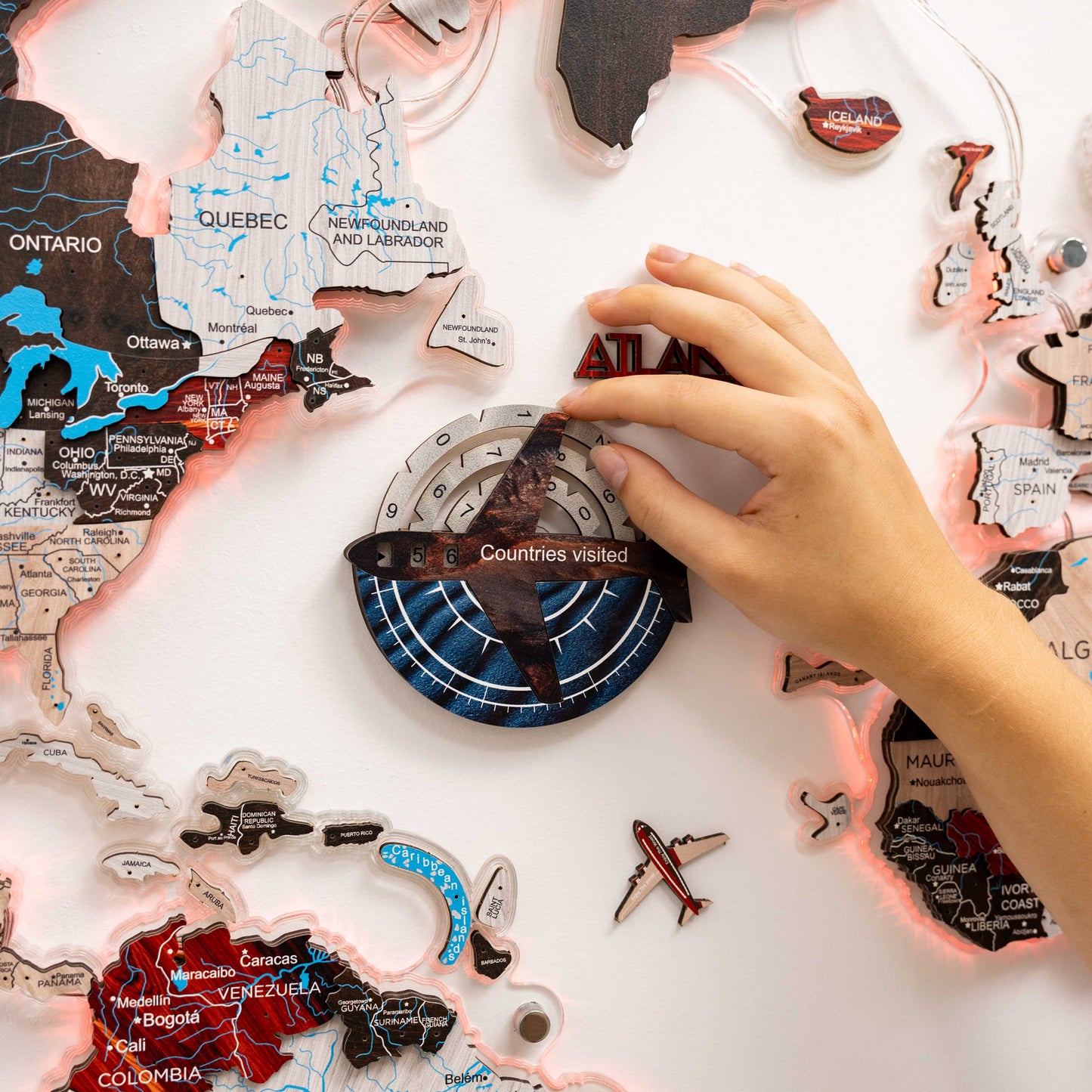Travel Tracker 3D Colored Wooden World Map - Dune