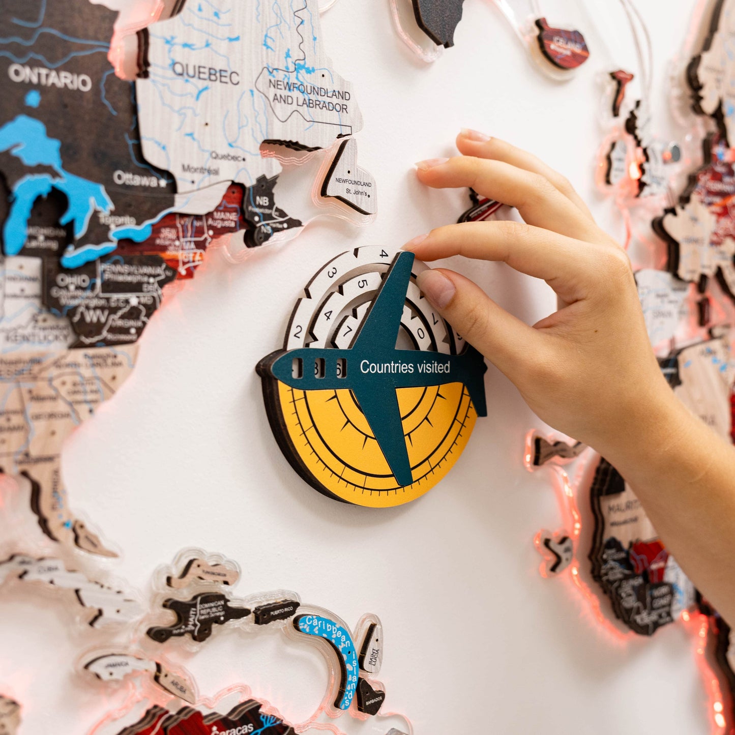 Travel Tracker 3D Colored Wooden World Map - Country