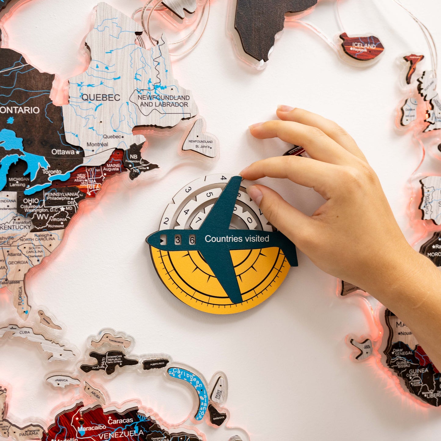 Travel Tracker 3D Colored Wooden World Map - Country