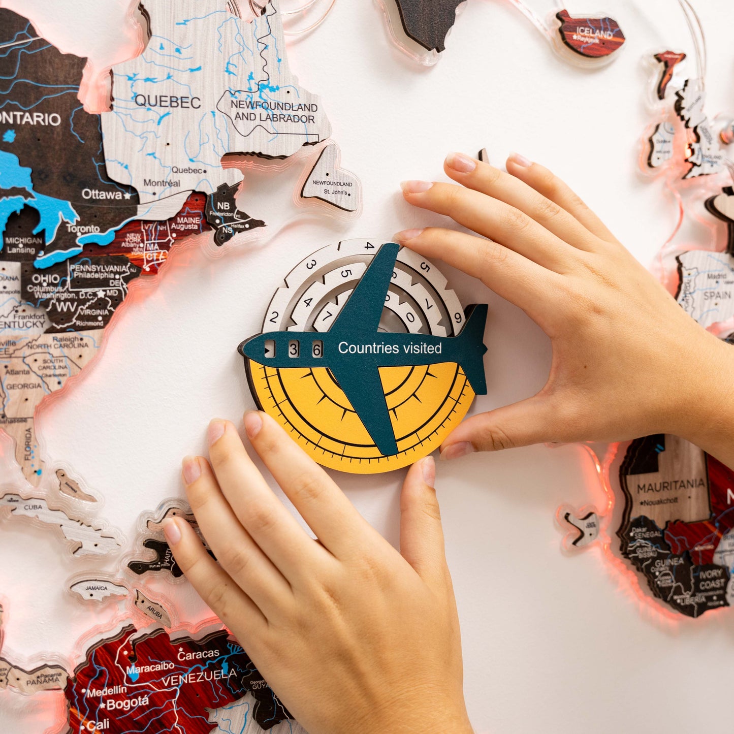 Travel Tracker 3D Colored Wooden World Map - Country