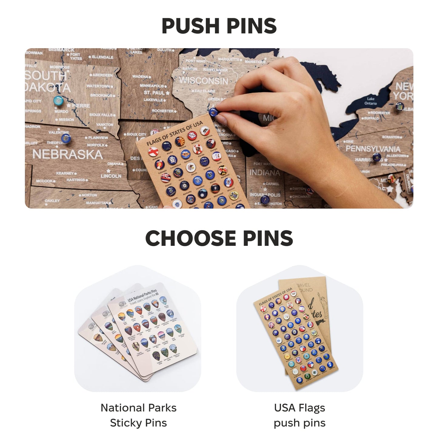 3D Wooden USA Map on Board - Terra